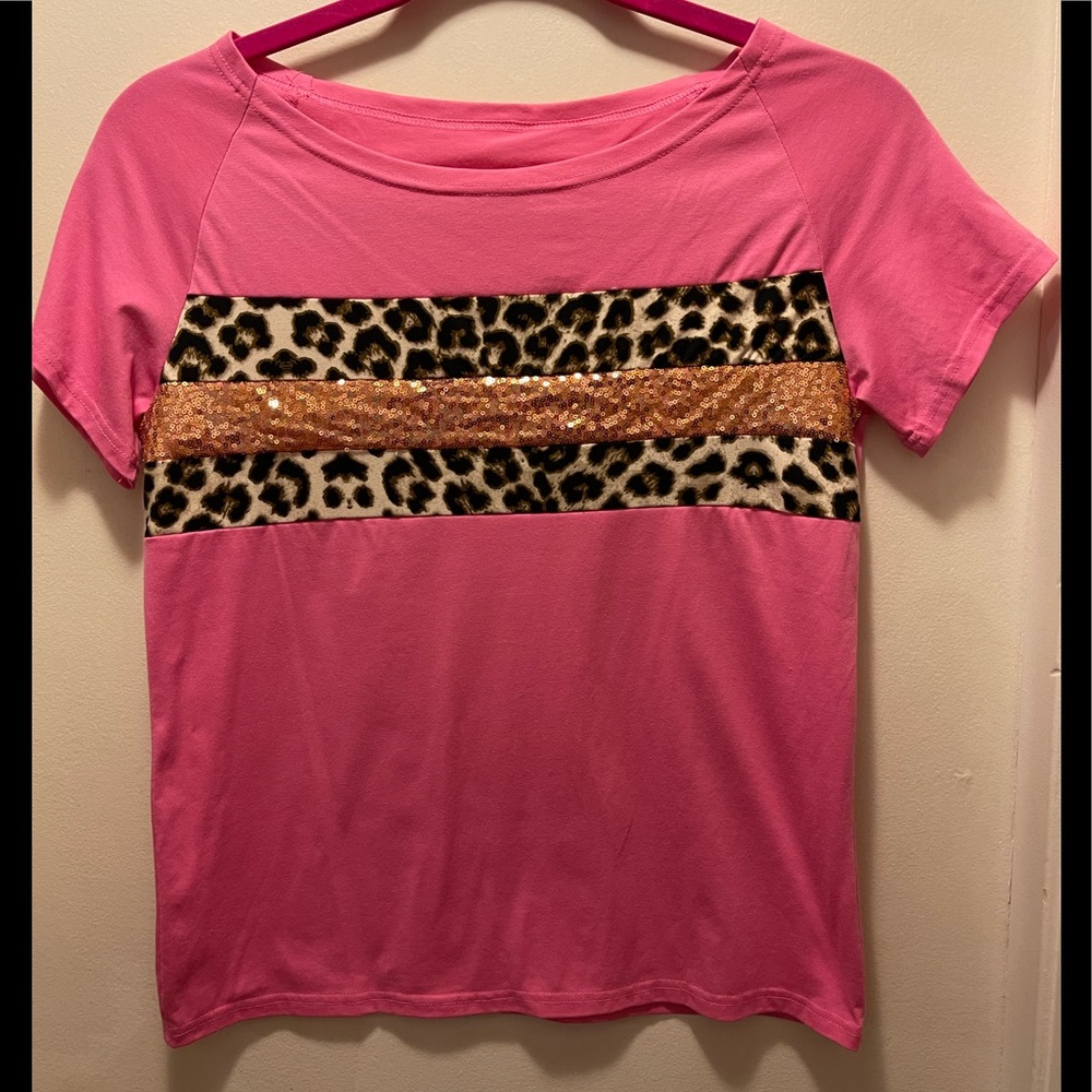 NEW PINK SEQUIN LEOPARD TOP